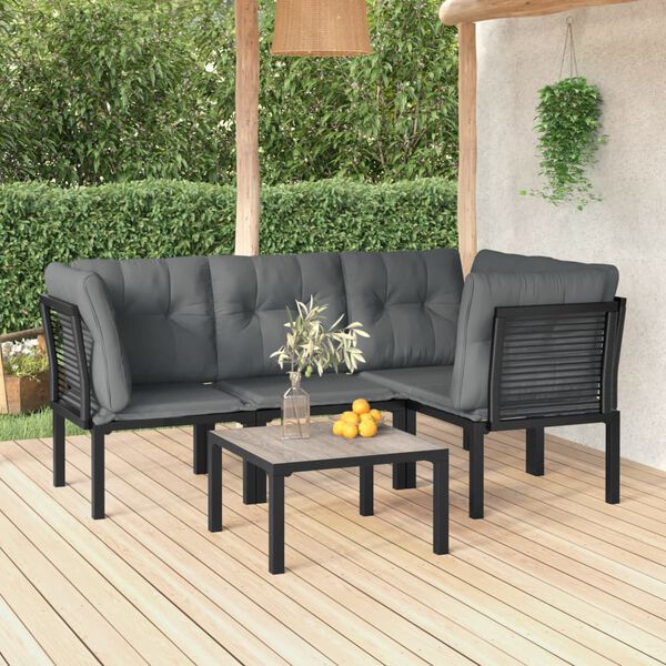 vidaXL Salon de jardin 5 pcs noir et gris r&eacute;sine tress&eacute;e
