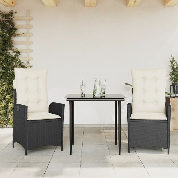 vidaXL Ensemble &agrave; manger de jardin coussins 5pcs Noir R&eacute;sine tress&eacute;e