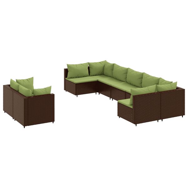 vidaXL Salon de jardin avec coussins 9 pcs marron r&eacute;sine tress&eacute;e
