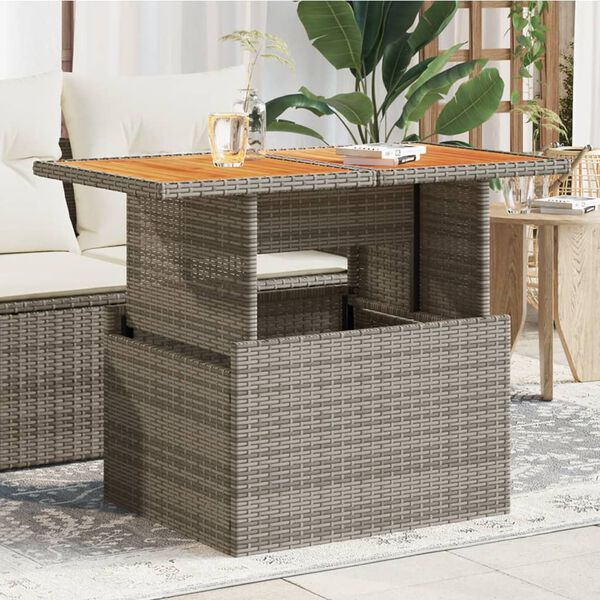 vidaXL Table de jardin gris 100x55x73 cm r&eacute;sine tress&eacute;e et bois acacia