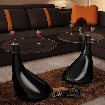 vidaXL Table basse et dessus de table Verre rond Noir brillant 2 pcs