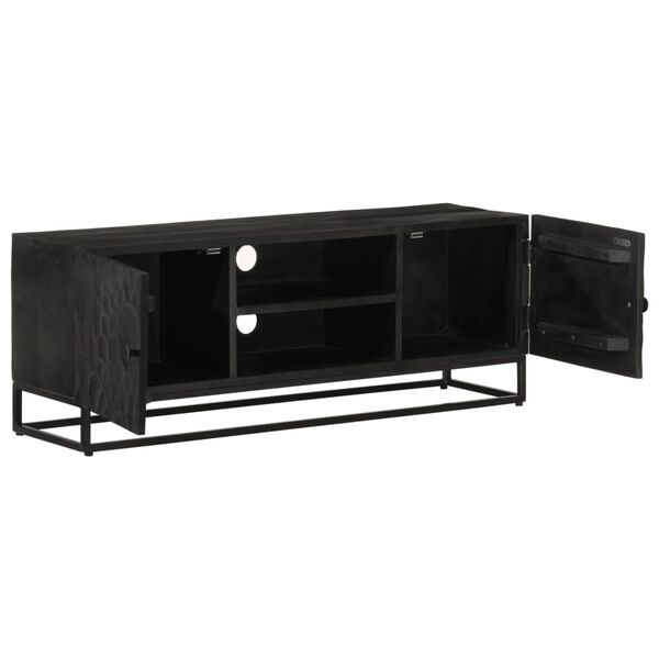 vidaXL Meuble TV noir 110x30x40 cm bois massif de manguier et fer