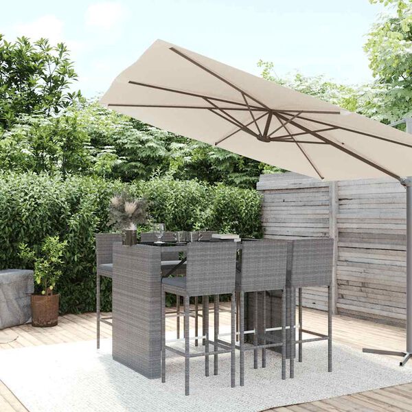 vidaXL Ensemble de bar de jardin 7 pcs avec coussins gris poly rotin