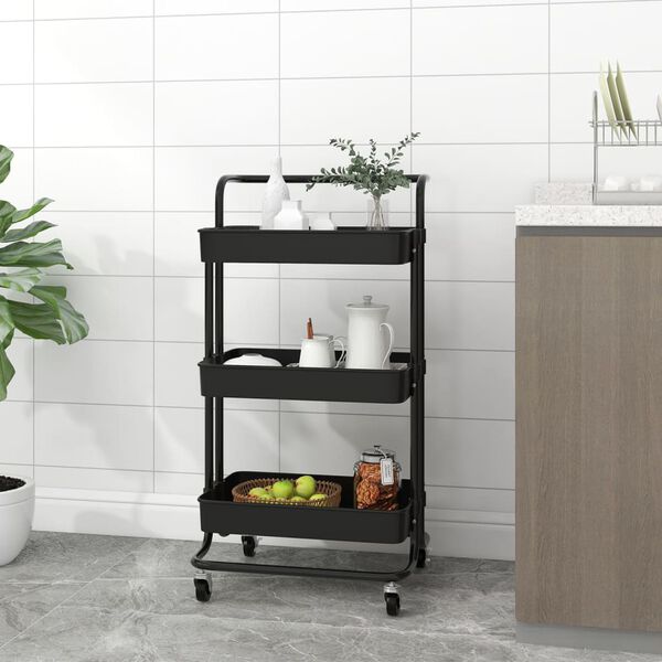 vidaXL Chariot de cuisine 3 niveaux Noir 42x35x85 cm Fer et ABS