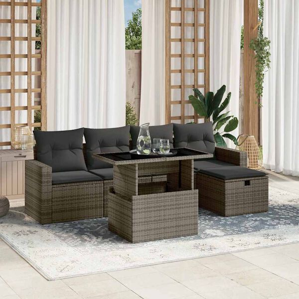 vidaXL Salon de jardin 6 pcs avec coussins gris résine tressée