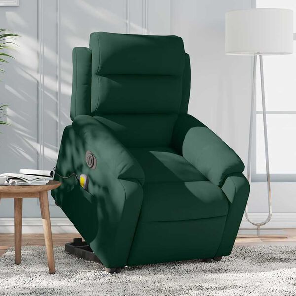 vidaXL Fauteuil inclinable de massage &eacute;lectrique vert fonc&eacute; velours