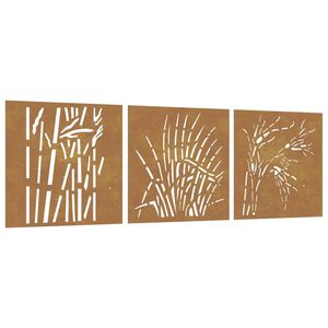 vidaXL D&eacute;corations murales jardin 3 pcs 55x55 cm design d'herbe