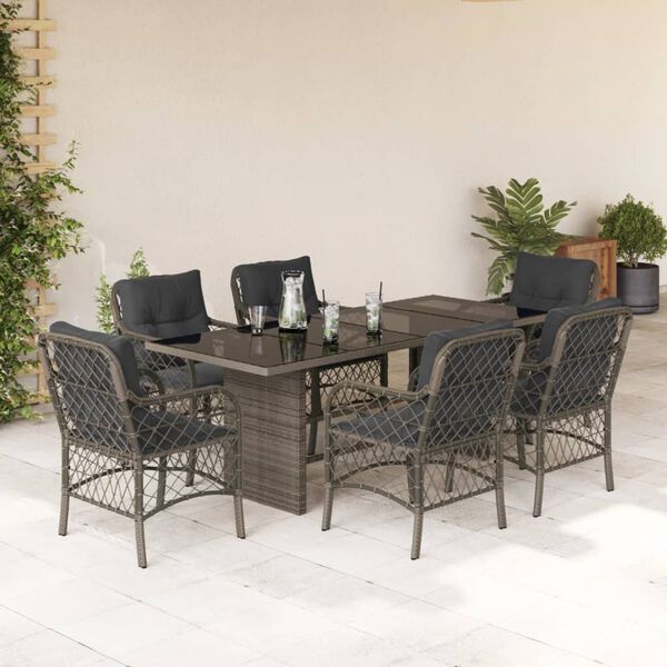 vidaXL Ensemble &agrave; manger de jardin et coussins 7 pcs gris rotin