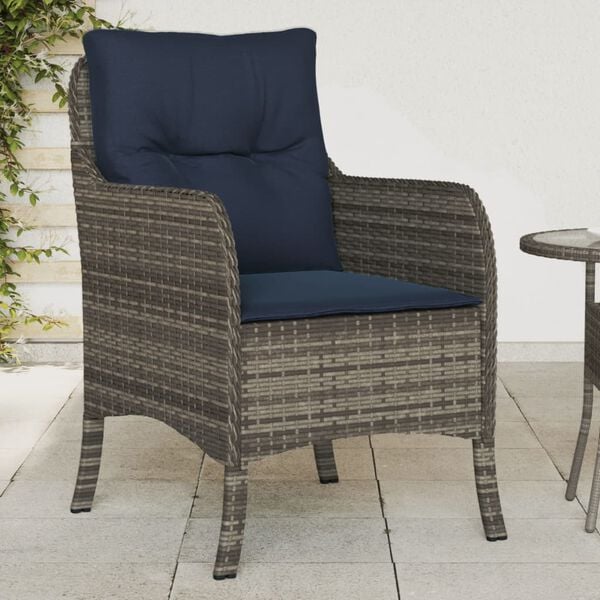 vidaXL Chaises de jardin avec coussins lot de 2 gris r&eacute;sine tress&eacute;e