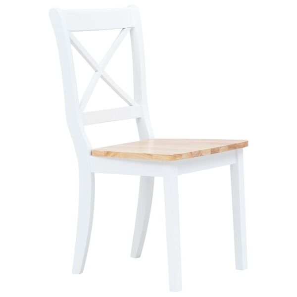 vidaXL Chaises &agrave; manger lot de 4 blanc et bois clair bois h&eacute;v&eacute;a massif