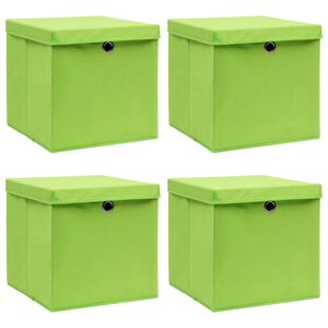 vidaXL Bo&icirc;tes de rangement avec couvercles 4 pcs Vert 32x32x32cm Tissu