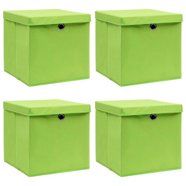 vidaXL Boîtes de rangement avec couvercles 4 pcs Vert 32x32x32cm Tissu
