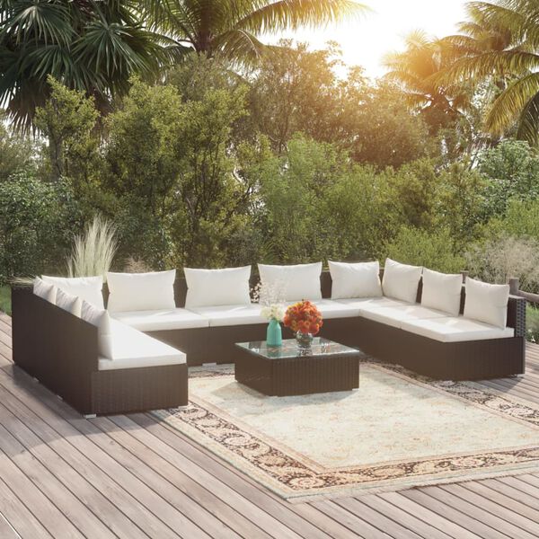 vidaXL Salon de jardin 10 pcs avec coussins R&eacute;sine tress&eacute;e Noir