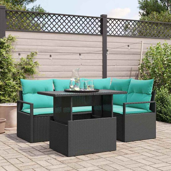 vidaXL Ensemble de canap&eacute; de jardin 5 pcs Noir et bleu polyrotin