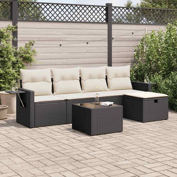 vidaXL Salon de jardin 6 pcs avec coussins noir résine tressée