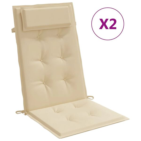vidaXL Coussins de chaise &agrave; dossier haut lot de 2 beige tissu oxford
