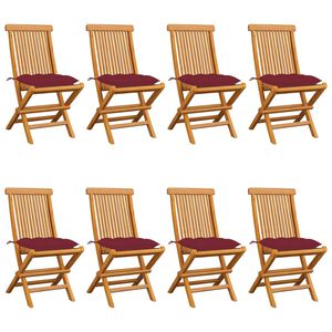 vidaXL Chaises de jardin avec coussins bordeaux lot de 8 Teck massif
