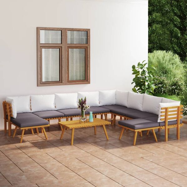 vidaXL Salon de jardin 11 pcs avec coussins Bois d'acacia solide