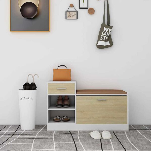 vidaXL Banc &agrave; chaussures blanc et ch&ecirc;ne sonoma bois d'ing&eacute;nierie