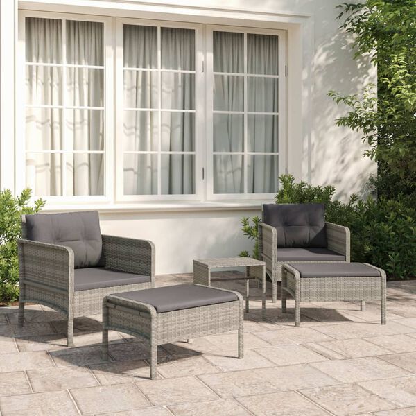 vidaXL Salon de jardin 5 pcs avec coussins Gris R&eacute;sine tress&eacute;e