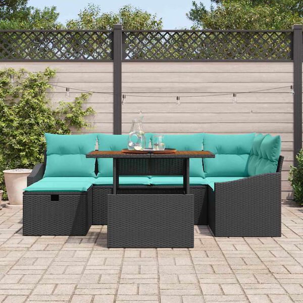 vidaXL Ensemble de canap&eacute; de jardin 7 pcs Noir polyrotin