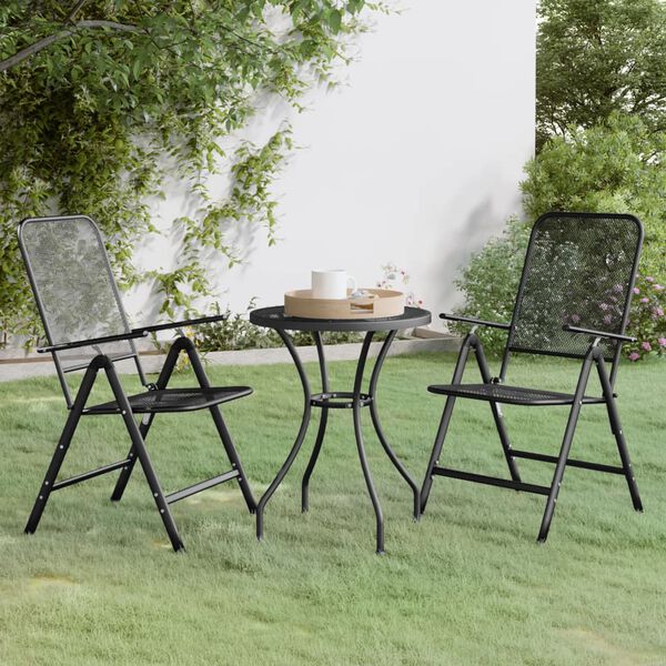 vidaXL Ensemble &agrave; manger de jardin 3 pcs Maille M&eacute;tal Anthracite