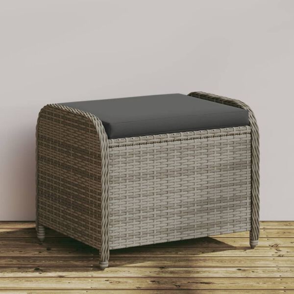 vidaXL Tabouret de jardin avec coussin gris 58x46x46 cm r&eacute;sine tress&eacute;e