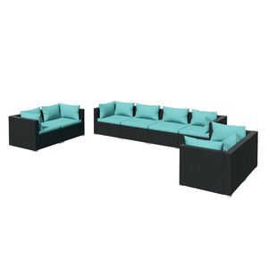 vidaXL Salon de jardin 8 pcs avec coussins R&eacute;sine tress&eacute;e Noir