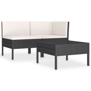 vidaXL Salon de jardin 3 pcs avec coussins R&eacute;sine tress&eacute;e Noir