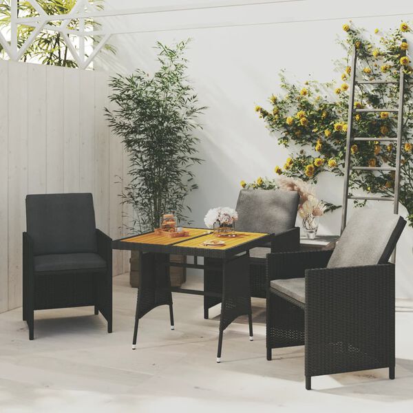 vidaXL Table de jardin Noir 70x70x72 cm R&eacute;sine tress&eacute;e et acacia