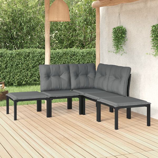 vidaXL Salon de jardin 5 pcs noir et gris r&eacute;sine tress&eacute;e