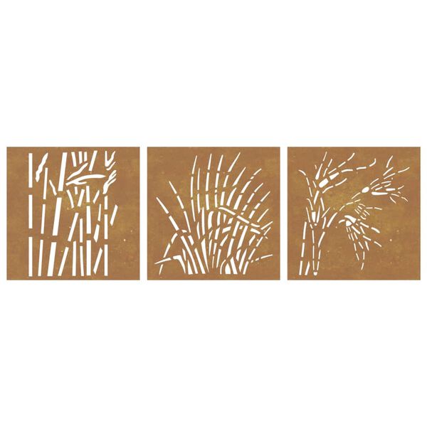vidaXL D&eacute;corations murales jardin 3 pcs 55x55 cm design d'herbe