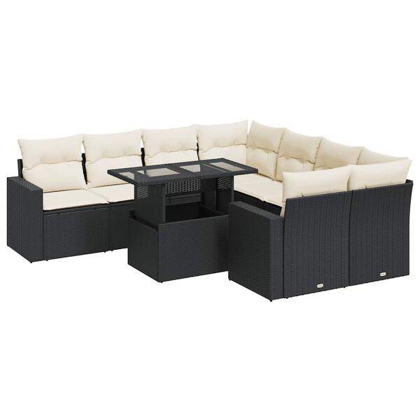 vidaXL Salon de jardin 9 pcs avec coussins noir r&eacute;sine tress&eacute;e