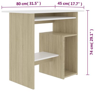 vidaXL Bureau Blanc et chêne sonoma 80 x 45 x 74 cm Aggloméré