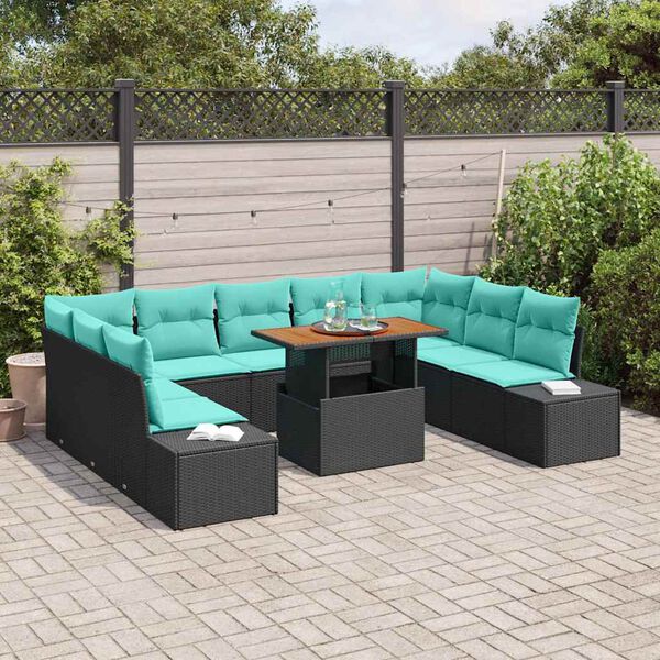 vidaXL Ensemble de canap&eacute; de jardin 10 pcs Noir et Sarcelle