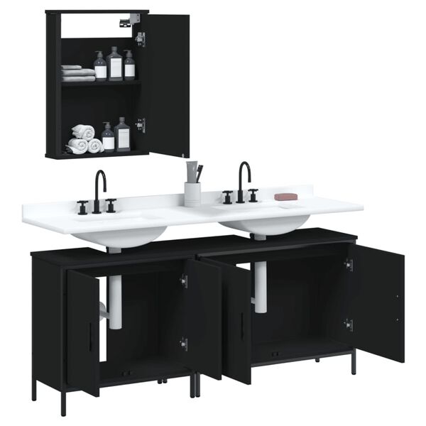vidaXL Ensemble de meubles salle de bain 3 pcs noir bois d'ing&eacute;nierie