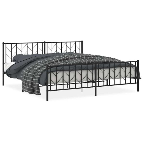 vidaXL Cadre de lit m&eacute;tal sans matelas avec pied de lit noir 193x203cm