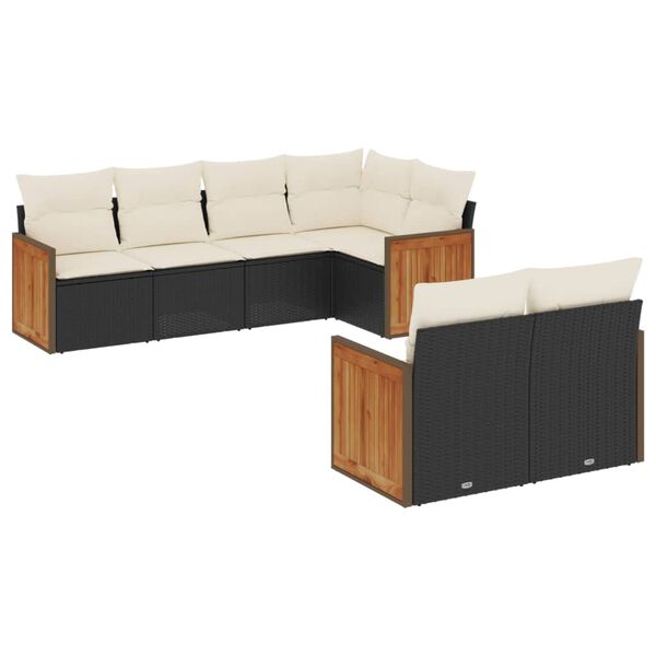 vidaXL Salon de jardin 7 pcs avec coussins noir r&eacute;sine tress&eacute;e