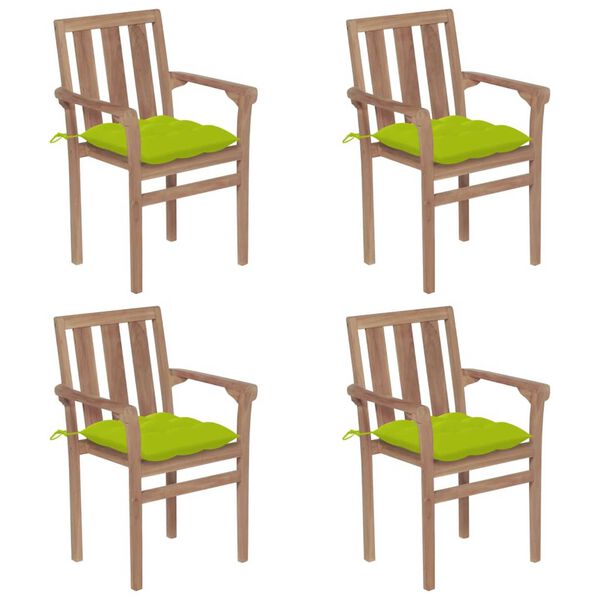 vidaXL Chaises de jardin empilables avec coussins lot de 4 Teck solide