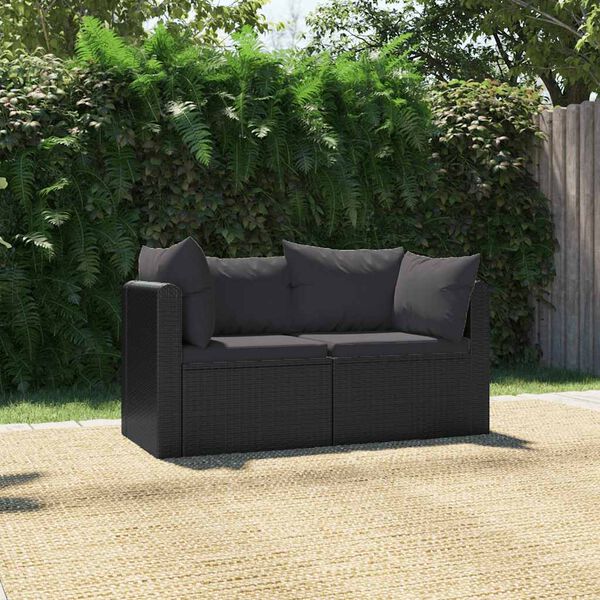 vidaXL Canap&eacute;s de jardin 2 pcs avec coussins R&eacute;sine tress&eacute;e Noir
