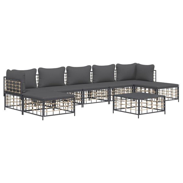 vidaXL Salon de jardin 8 pcs avec coussins anthracite r&eacute;sine tress&eacute;e