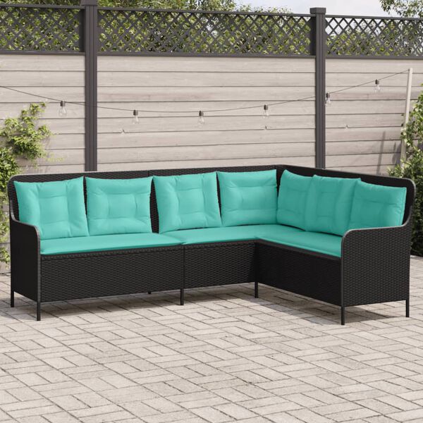 vidaXL Canap&eacute; de jardin avec coussins forme de L noir r&eacute;sine tress&eacute;e