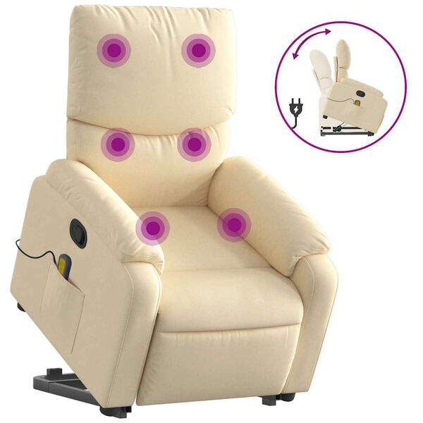 vidaXL Fauteuil inclinable de massage crème tissu