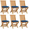 vidaXL Chaises de jardin et coussins bleu lot de 6 Bois de teck massif