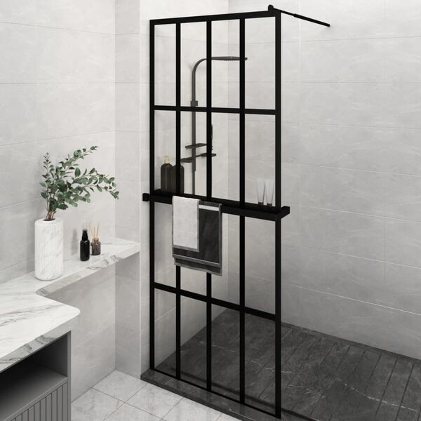 vidaXL Paroi de douche avec étagère Noir 80x195 cm Verre ESG&Aluminium