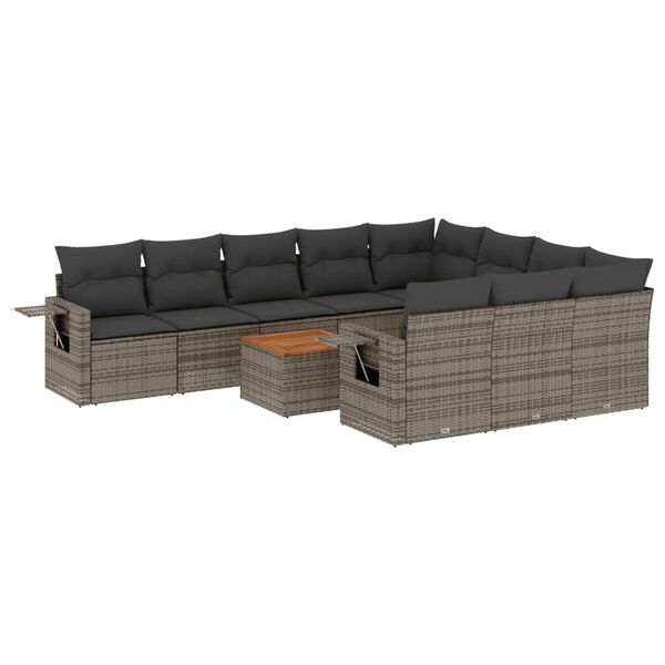 vidaXL Salon de jardin 11 pcs avec coussins gris r&eacute;sine tress&eacute;e