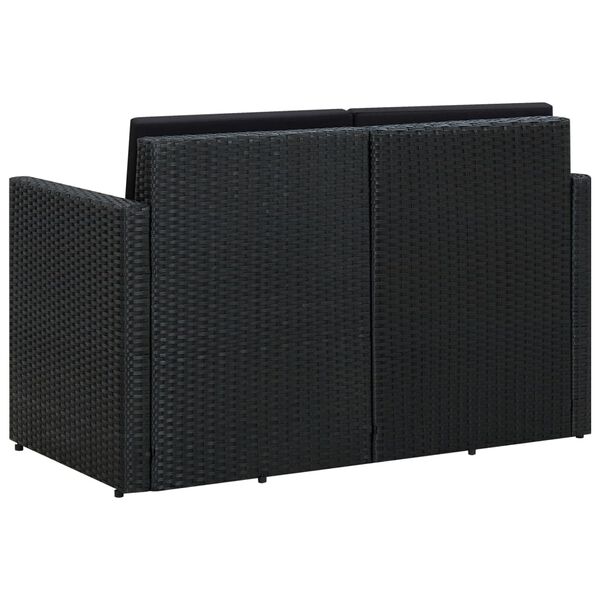 vidaXL Canap&eacute; de jardin &agrave; 2 places avec coussins Noir R&eacute;sine tress&eacute;e