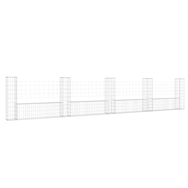 vidaXL Panier de gabion en forme de U avec 5 poteaux Fer 500x20x100 cm