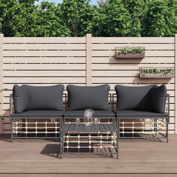 vidaXL Salon de jardin 4 pcs avec coussins anthracite r&eacute;sine tress&eacute;e