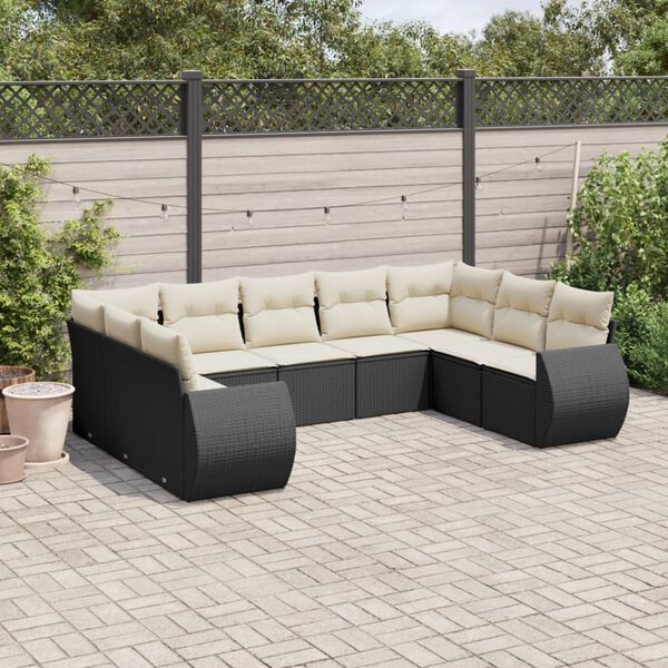 vidaXL Salon de jardin 9 pcs avec coussins noir r&eacute;sine tress&eacute;e